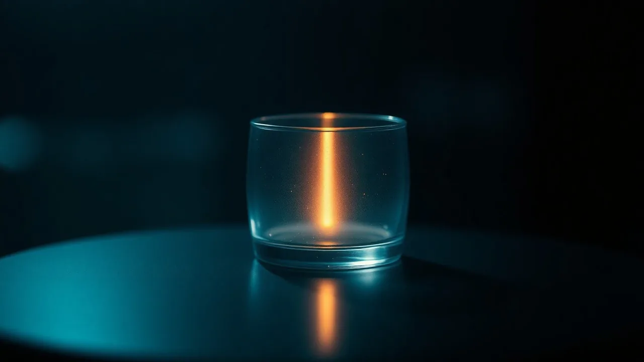 A single folded sheet of cream paper resting on a dark walnut desk under sharp directional sidelight